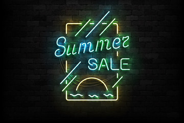 Obraz premium Vector realistic isolated neon sign of Summer Sale logo for template decoration and invitation covering on the wall background.