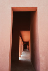 Closeup view of corridor at a building in Santa Fe, New Mexico