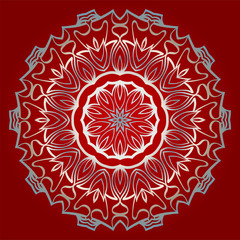 Beautiful Ornament. Floral Mandala Pattern. Vector Illustration. Isolated. Tribal Ethnic Ornament With Mandala. Home Decor Vector Illustration. Red silver color