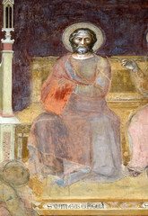 St. Matthew Evangelist, detail of the Triumph of St. Thomas Aquinas, fresco by Andrea di Buonaiuto, Spanish Chapel in Santa Maria Novella church in Florence, Italy