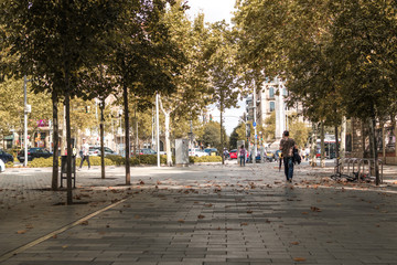 Fototapeta na wymiar people walking in theBarcelona park
