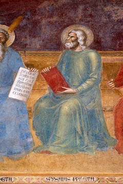 Isaiah, Detail Of The Triumph Of St. Thomas Aquinas, Fresco By Andrea Di Buonaiuto, Spanish Chapel In Santa Maria Novella Church In Florence, Italy