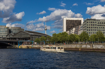 Berlin, Germany - the Spree river is the main river in Berlin, and it's used by many companies to organize cruises and sightseen tours of the Old Town 