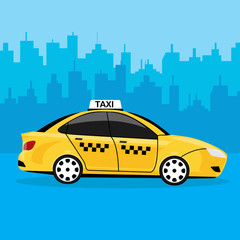 Yellow taxi car isolated on background. Cab, automobile. City passenger transport. Vector flat illustration.