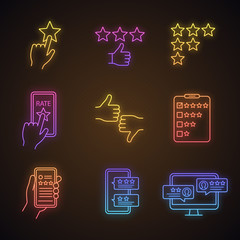 Rating neon light icons set