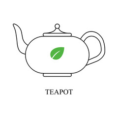 Vintage porcelain teapot icon isolated on white background. Chinese kettle. Tea party concept. Time for breakfast. Vector flat design