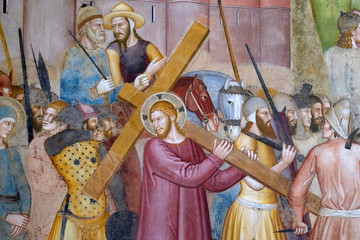 Christ Carrying the Cross, detail from Passion and Resurrection of Christ, fresco by Andrea Di Bonaiuto, Spanish Chapel in Santa Maria Novella church in Florence