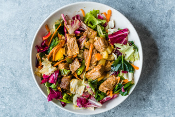 Fresh Salad with Cubed Meat Pieces in Bowl.