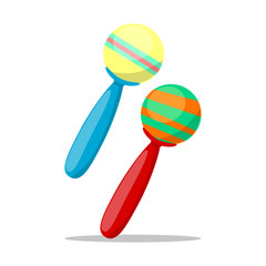 Kids toys isolated on white background. Vintage rubber toy beanbag, baby rattle. Childhood concept. Vector cartoon design