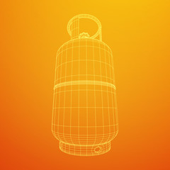 Flammable gas tank. Propane, butane, methane gas tank. Model wireframe low poly mesh vector illustration