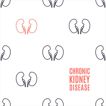 Chronic Kidney Disease Awareness Poster Made In Linear Style On White Background. Healthy Urinary System Medical Concept. Human Body Organ Anatomy Icon. Vector Illustration.