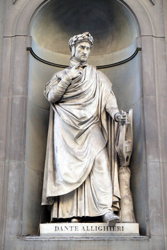 Dante Alighieri in the Niches of the Uffizi Colonnade. The first half of the 19th Century they were occupied by 28 statues of famous people in Florence, Italy