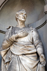 Obraz premium Amerigo Vespucci in the Niches of the Uffizi Colonnade. The first half of the 19th Century they were occupied by 28 statues of famous people in Florence, Italy