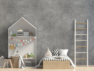 Mock up wall in interior of the child. sleeping place. modern style. 3d illustration