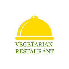 Fototapeta premium Serving dinner tray for waiter isolated on white background. Logo for vegetarian restaurant. Vector flat cartoon design