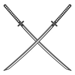 Vintage katana sword isolated on white background. Traditional japanese weapon. Vector flat design