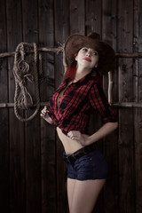 Fototapeta premium cowboy girl wooden