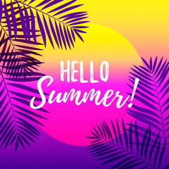 Fototapeta na wymiar Hello Summer design with tropical background. Vector illustration.