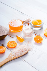 orange spa on white wooden