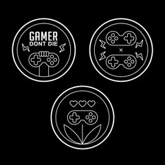 Gamer monoline badge with classic gamepad console