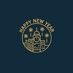 Happy New Year Monoline line art city badge emblem logo
