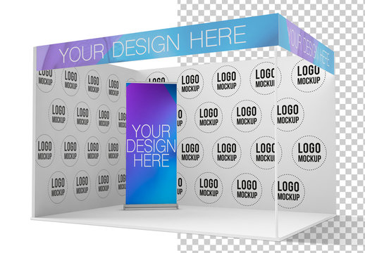 Exhibition Stand with a Roll Up Mockup