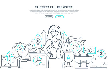 Successful business - line design style web banner