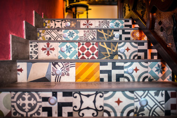 Mosaic ceramic tiled stairs