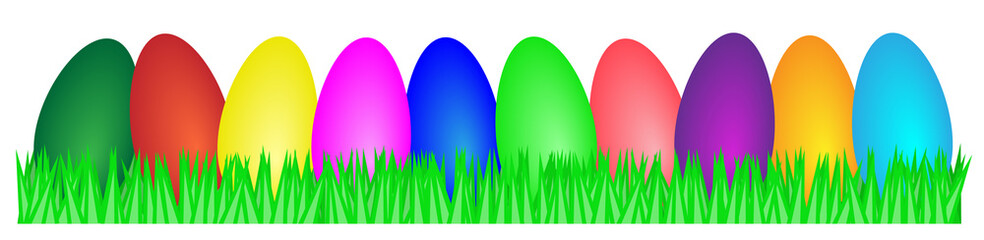 Colorful easter eggs in grass, easter colorful illustration