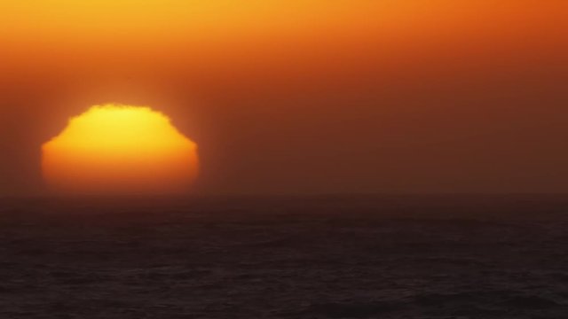 Huge Flaming Sun, Sunset At The Ocean In Chile