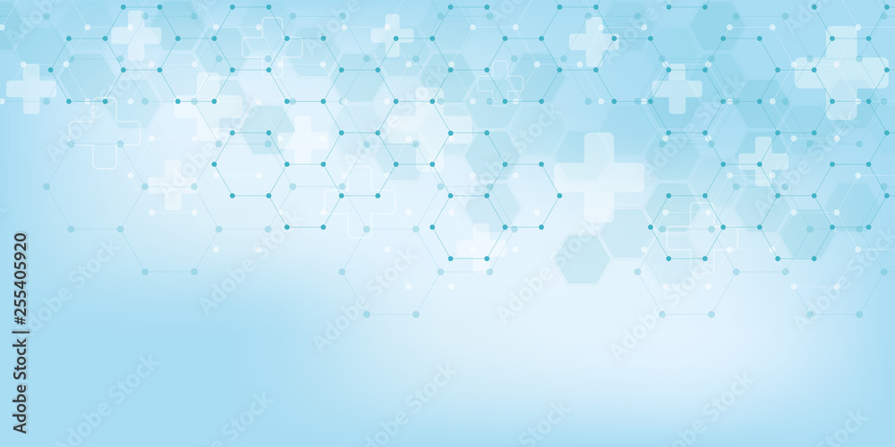 Poster abstract medical background with hexagons pattern. concepts and ideas for healthcare technology, inn