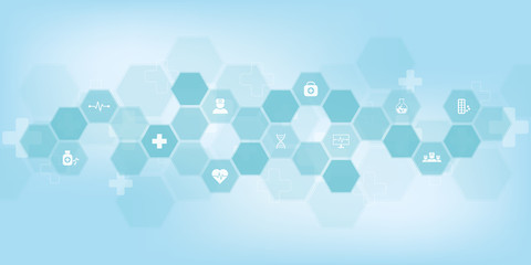 Abstract medical background with flat icons and symbols. Concepts and ideas for healthcare technology, innovation medicine, health, science and research.