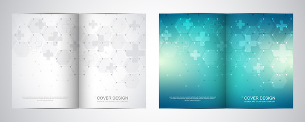 Fototapeta na wymiar Bi fold brochure template with abstract hexagons pattern.