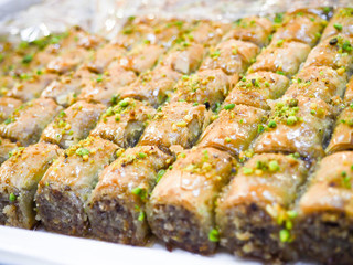 Turkish Dessert Baklava with concept background