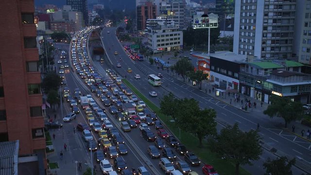Time lapse of busy night street with cars in Bogota city, Colombia