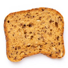Rye bread slice on a white background.