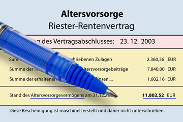Kontostand, Altersvorsorge, Riester-Rentenvertrag