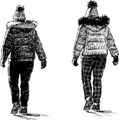 Fototapeta na wymiar Sketch of casual city dweller going on a walk