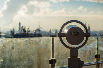 observation deck in Moscow, a panorama from it and a telescope
