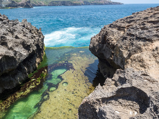 Angel's Billabong beach, the natural pool on the island of Nusa Penida, Klingung regency, Bali, Indonesia. October, 2018