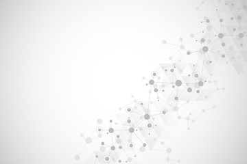 Abstract technology and innovation background with molecular structures and neural network. Molecules DNA and genetic engineering. Technical and scientific concept.