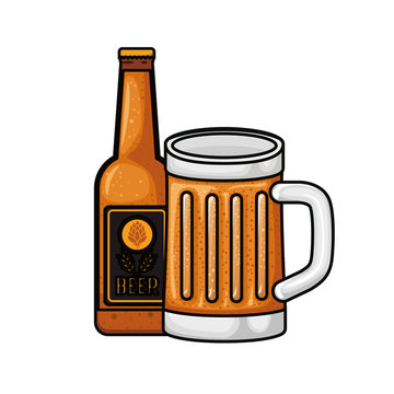 bottle of beer and glass isolated icon