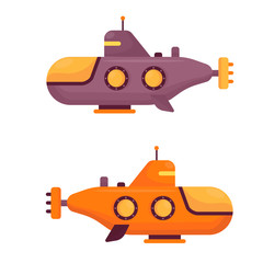 Submarine vector sea pigboat or marine sailboat underwater and ship transport in deep ocean illustration nautical of shipping boat with periscop undersea transportation isolated on background