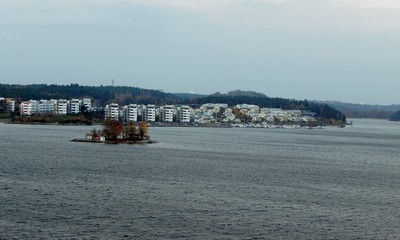 panorama of the coastal city and jetty in Scandinavia
