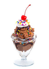 A Chocolate Sundae Isolated on a White Background
