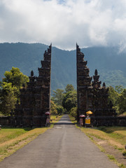 Amazing view of Handara gate in the morning with the mist over mountain in Bali, Indonesia. October, 2018