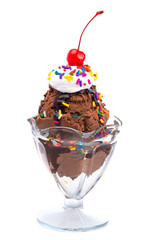 A Chocolate Sundae Isolated on a White Background