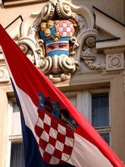 Croatian flag flying on a government building