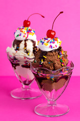 Chocolate and Vanilla Sundae on a Pink Background