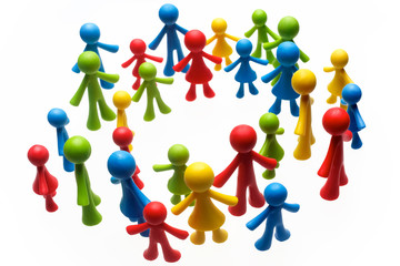 Colorful painted group of people figures on white background